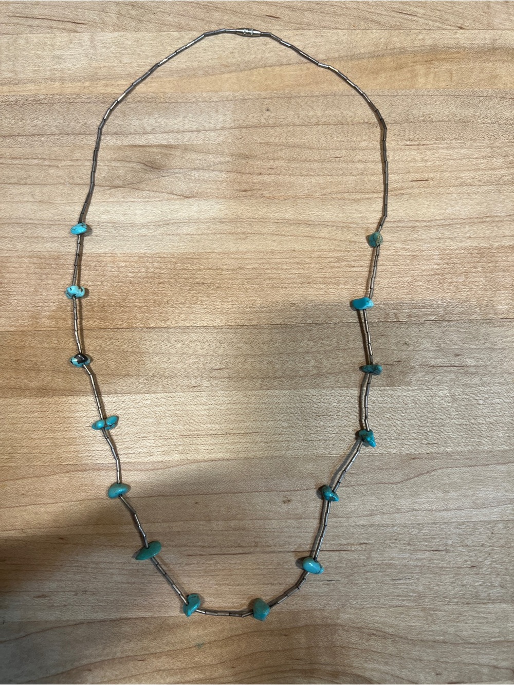 Vintage Liquid Silver Necklace with Turquoise Nuggets 23”